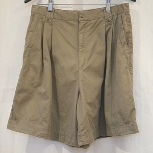 Vintage Long Pleated 100% Cotton Khaki Shorts Women's Small or Girls Large